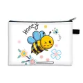 Cute honey bee canvas makeup bag with floral patterns and large storage capacity - White (08)