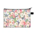 Floral makeup bag with pink flowers and a black zipper closure for travel storage - Dense Ditsy Floral (27)