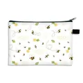 Pochette per trucco carina in tela con motivi di api e chiusura a cerniera nera - Bianco (01)