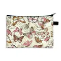 Large butterfly makeup bag with vintage postcard print and durable black zipper - Vintage Letter Butterfly (04)