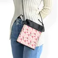 Pink tulip and heart pattern crossbody mini bag with black trim and slim strap - Pink Background Heart Tulip (11)