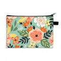 Floral makeup bag with orange and pink flowers, zipper closure and side hanging loop - Colorful Pastoral Floral (28)