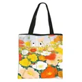 Floral tote bag featuring vibrant poppy field illustration with black shoulder straps - Poppy Field Illustration (10)