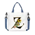 Borsa tote in tela bianca con lettera Z floreale e tracolla blu regolabile - Lettera Z(Z26)