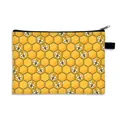 Borsa da trucco con motivo api e nido d'ape, spazioso astuccio cosmetico con cerniera - Ape Nido d'Ape Cartone Animato