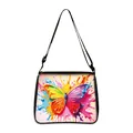 Chic black underarm bag with colorful 3D paint splash butterfly print and adjustable strap - Black Base Art Butterfly (07)