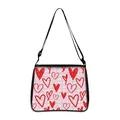 Borsa a tracolla rosa con motivi a cuori rossi e tracolla nera regolabile - Piccolo / Base Rosa Cuori Rossi (03)