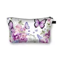 Borsa da trucco con farfalla verde ad alta capacità per viaggi e contenitore portatile - Stile Floreale Farfalla Acquerello Viola (03)