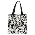 Floral tote bag with black abstract leaf print and sturdy woven handles for shopping - Black And White Abstract Leaves (11)
