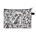 Portable cosmetic bag featuring cute cartoon dalmatian print and black zipper closure - Grey Spotted Dog Pattern (02)