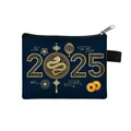 Mini porte-monnaie bleu marine Année du Serpent 2025 avec motifs festifs dorés - Motif Serpent Doré Bleu Foncé (14)