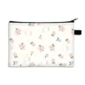 Floral makeup bag with cute cat and rose patterns featuring a black handle and zipper - White Cat Rose (30)