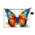Portable white canvas makeup bag with vibrant watercolor butterfly print and zipper - Rainbow Watercolor Butterfly (03)