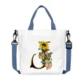 Borsa tote in tela bianca con lettera J floreale e tracolla blu regolabile rimovibile - Lettera J(J10)