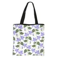 Floral print tote bag with purple flowers and black straps for daily shopping - Purple Floral Pattern (12)
