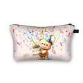 Pink Happy Birthday bear cosmetic bag with large capacity for travel skincare storage - Pink Cake Bear Style (03)