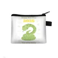 Porte-monnaie blanc 2025 Année du Serpent avec motif de serpent vert et fermeture - Serpent Dessin Animé Vert Blanc 2025 (24)