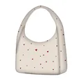 Plüschige cremeweiße Umhängetasche mit roten Herzmustern für Damen in weichem Material - White with Red Small Hearts (09)