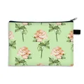 Floral makeup bag in mint green canvas with vintage rose pattern and zipper closure - Pale Green Rose (31)