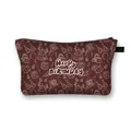 Burgundy Happy Birthday bear cosmetic bag with festive illustrations and top handle - Wine Red Line Art Birthday Style (05)