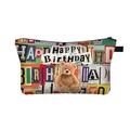 Portable Happy Birthday teddy bear makeup bag with colorful collage pattern and zipper - Vintage Teddy Bear Collage Style (04)