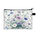 Cosmetic bag with vintage floral print, blue and purple flowers on beige background - Purple Cosmos Floral (06)