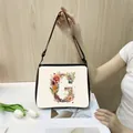 Chic polyester tote bag with floral letter G print and adjustable black shoulder strap - G07 (Letter G)