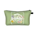 Portable Happy Birthday teddy green striped makeup bag with floral patterns and handle - Light Green Stripe Floral Style (06)