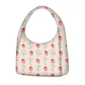 Cremefarbene Hobo-Tasche mit Erdbeer- und Blumenmuster aus weichem Lederimitat - Beige Erdbeere Kleine Blume (11)