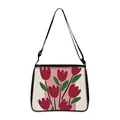 Minimalist red tulip print heart tote bag with adjustable black strap and stripe pattern - Large / Tulip Vertical Stripes (07)