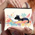 Trousse à maquillage en toile blanche avec motif chat et fermeture éclair pour pinceaux - Sommeil Paisible