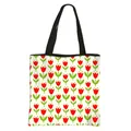 Canvas tote bag with red tulip floral pattern and black fabric shoulder straps - Red Tulip Repeat Pattern (17)