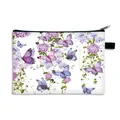 White butterfly pattern makeup bag with purple floral design and black zipper closure - Purple Flower Clusters Butterfly (08)