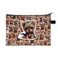 Portable cosmetic bag with cartoon Yorkshire Terrier dog pattern and black zip puller - Yorkshire Full Print Illustration (06)