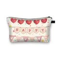 Portable cream toiletry bag with HAPPY letter flag print and heart patterns - Cream White Heart Bunting Style (01)