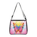 Pink gradient butterfly print crossbody bag with black adjustable strap and zipper - Pink Base Splash Butterfly (05)