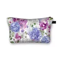 Borsa per cosmetici con fiori di ortensia, cerniera e manico laterale in tessuto - Stile Ortensia Blu Viola (04)