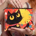 Trousse à cosmétiques avec chat noir et lune, tenue à la main pour le rangement - Chat de la Fortune