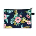Large floral cosmetic bag in dark blue with colorful tropical flower pattern and handle - Dark Blue Colorful Leaves (34)
