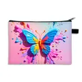Borsa da trucco portatile con farfalla 3D colorata e vivaci schizzi di vernice - Farfalla Blu Rosa Texture 3D (03)