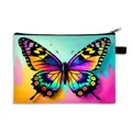 Portable luxury cosmetic bag with colorful rainbow butterfly print and zip closure - Vibrant Rainbow Butterfly (13)