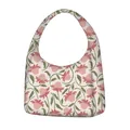 Flauschige cremefarbene Tragetasche mit rosa Blumenmuster und Schultergurt - Beige Rosa Blumig (13)
