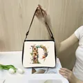 Minimalist tote bag with floral letter P print and black adjustable strap in cream - P16 (Letter P)