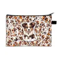 Large capacity white cosmetic bag with cute hand-drawn puppy patterns and zipper - Australian Shepherd Style Puppy (07)