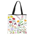 Floral print canvas tote bag in white with colorful hand-painted flowers and black straps - Hand-painted Colorful Floral (21)