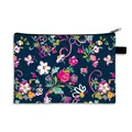 Floral makeup bag in dark blue with butterfly patterns and black side handle - Dark Blue Pastoral Butterfly (35)