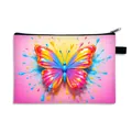 Borsa cosmetica con stampa a farfalla colorata e schizzi d'inchiostro su fondo sfumato rosa - Farfalla Colorata Texture Epossidica (04)