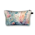 Borsa da trucco con farfalle verdi e fiori ad acquerello e pratico manico laterale - Multicolored Watercolor Art Floral Style (06)