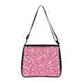 Pink heart print crossbody bag with red hearts and adjustable black shoulder strap - Large / Heart Slogan Print (10)