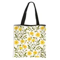 Floral canvas tote bag with yellow flowers, green leaves, and black handles - Yellow Small Rural Floral (22)